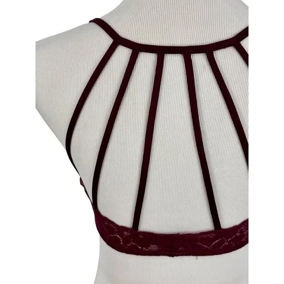 Black Cherry Lace Strappy Cage Back Bralette | Mob Wife Coquette Balletcore Goth - Picture 10 of 14